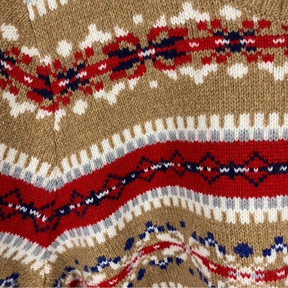 Lands End Fair Isle Sweater Tan Red Women XL 18 Fisherman Fall Thanksgiving Ski - Picture 5 of 11